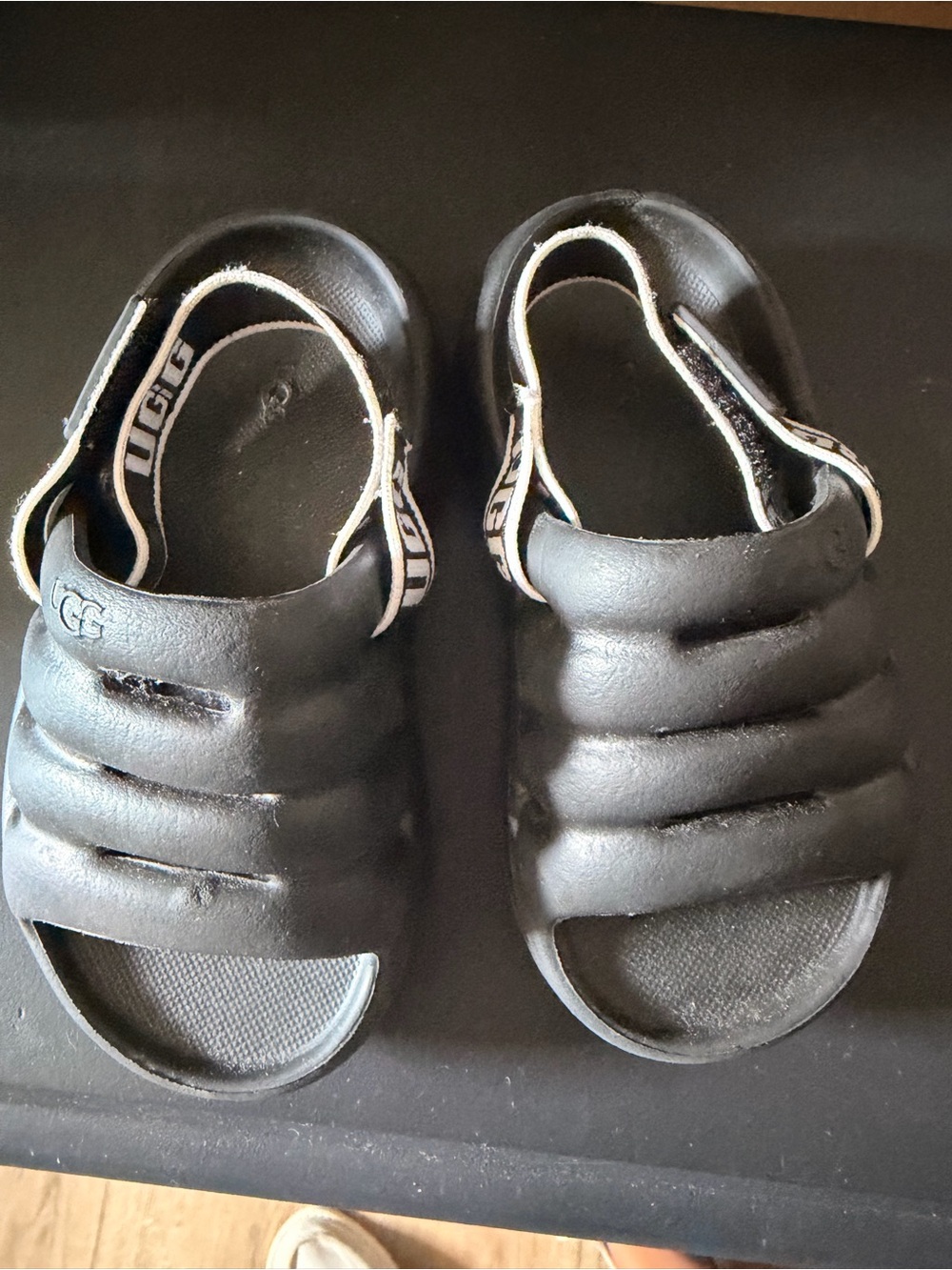 UGG Kids Black Padded Slide Sandals with Branded Heel Strap
